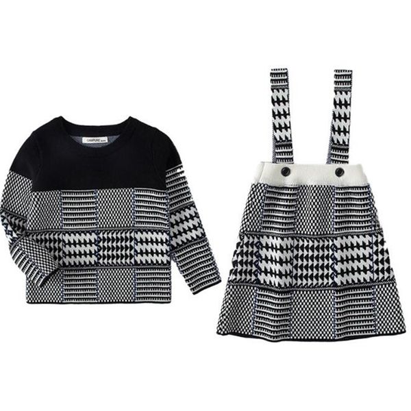 Pullover Maglioni per bambini Fratello Sorella Mathcing Abiti lavorati a maglia Pullover in maglia scozzese Top A Line Gonna Maglioni per bambini Abiti per ragazze 220909