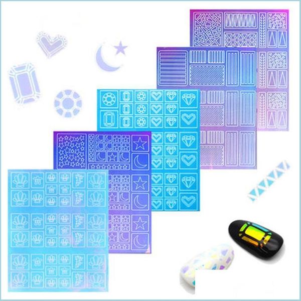 Kit per nail art Kit per nail art 2021 Adesivi cavi laser Vinili Guida al trasferimento di immagini 3D Set di stencil Motivo irregolare Mixed Homeindustry Dhziq