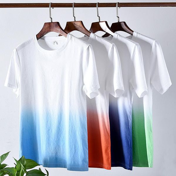 Camisetas masculinas Men gradiente de moda de verão Camiseta colorida camiseta curta manga curta amigável linho saudável tee adolescente slim casual