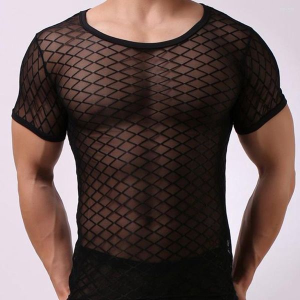 Männer Nachtwäsche Sommer Mode Mann Exotische Fitness Unterhemd Herren Sexy Grid Singlet Fishnet Transparent Mesh Schlaf Tops