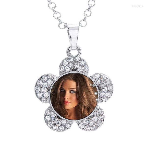 Подвесные ожерелья ожерелья сублимация кнопка для женщин для женщин цветочные цирконы подвески Передача печать пустые подарки 8