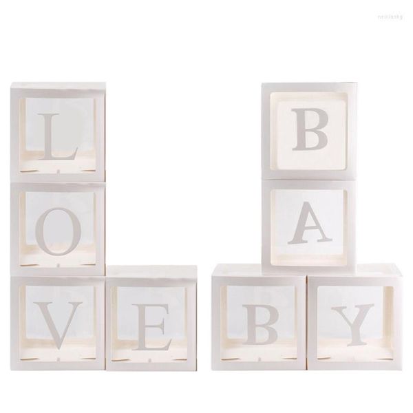 Decorazione per feste 4 pezzi Scatole di palloncini trasparenti bianche Block with Love Baby Letters Decor