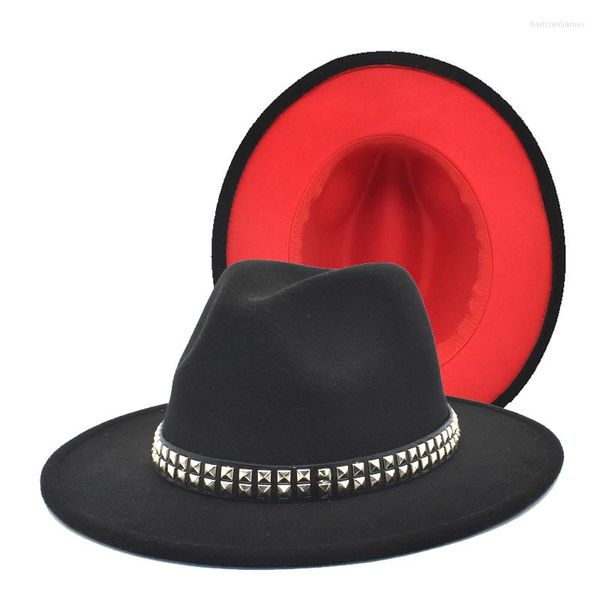 Boinas fuodrao feminino outono inverno preto retchwork de retalhos vermelhos fedoras vintage jazz cap festa elegante senhoras cowboy chapéu panamá f160