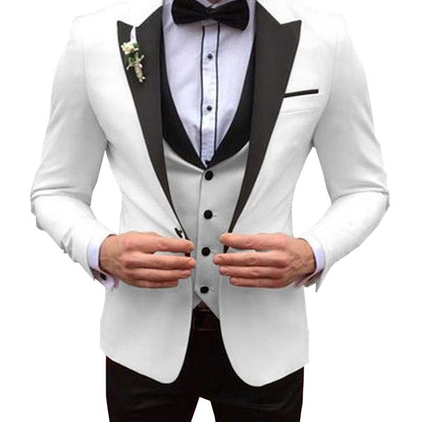 Erkek Suit Blazers Erkekler Beyaz Takımlar İnce Fit 3 Parçalı İş Ceket Smokedos Blazer Beyefendi Düğün Damat Balo Akşam Partisi Okulu 220909