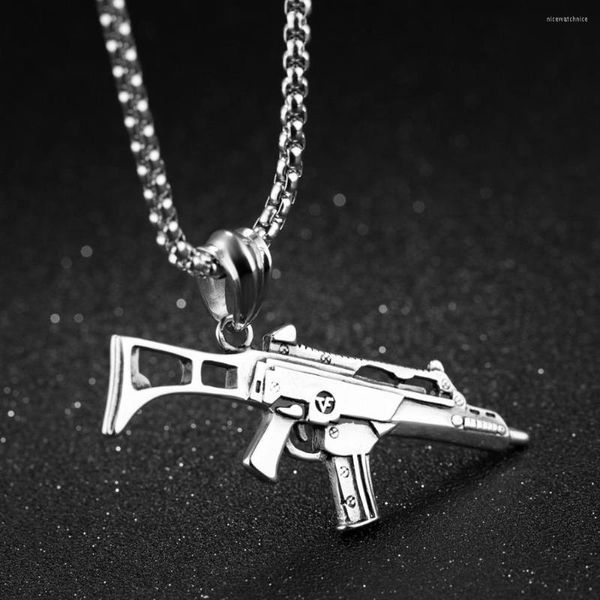 Colares pendentes Giift de atacado 316L Aço inoxidável cor prata de cor punk punk pistola de arma