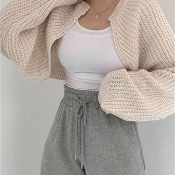 Женские свитера, короткие кардиганы, вязаные шикарные корейские модные пончо, женские осенние элегантные винтажные минималистичные женские топы 220909
