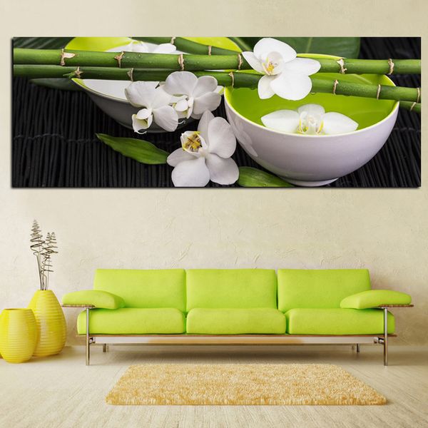 Pintura Digital HD Imprimir Still Life Life Bamboo Orquídea branca Oil da paisagem feng shui