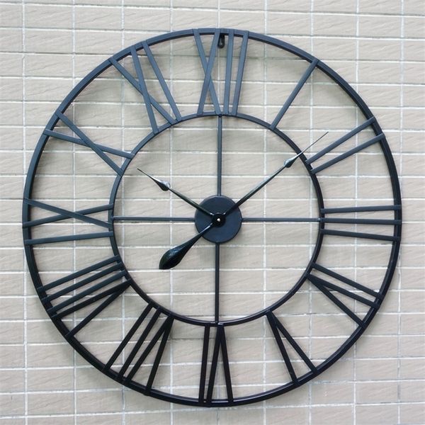 Relógios de parede 80 cm Moderno 3d grande retrô de ferro preto Arte oca de parede relógio Romano romano Decoração de casa 220909