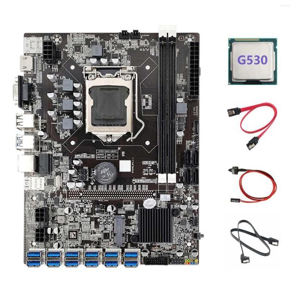 Motherboards B75 12USB BTC Mining Motherboard G530 CPU 2XSATA Kabel Schalter 12 PCIE zu USB3.0 USB ETH Miner