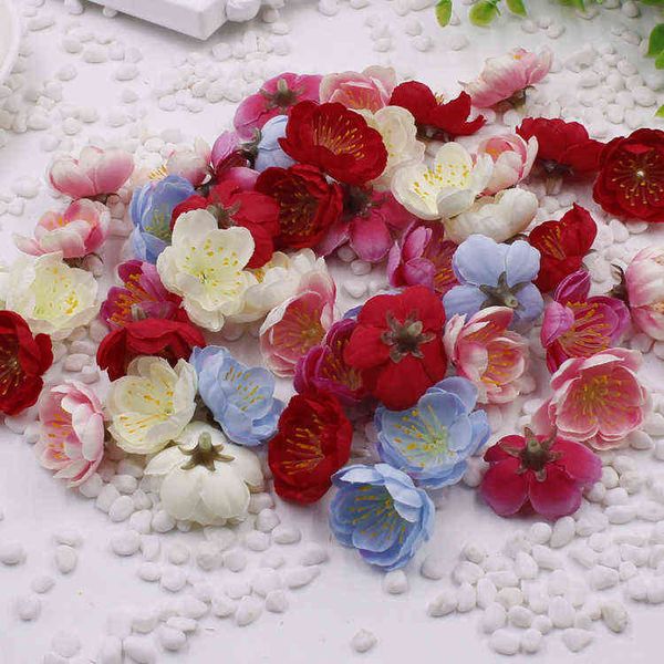 Faux Floral Greenery 10 PCs 35cm Mini Fabric Cherry Plum Blossom Flower Artificial Silk Flure Flowers Bouquet Decorações de casamento Handmade Diy J220906