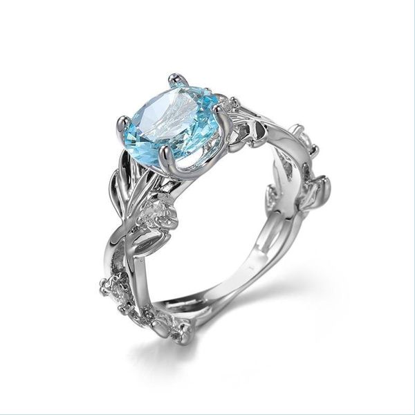 Solitaire Ring 6 PCs/Lot Moda para mulheres Anéis de flores Ocean Blue Crystal Rhinestone Sier Wedding Party Ring Drop Drop Delt 20 DHQSP