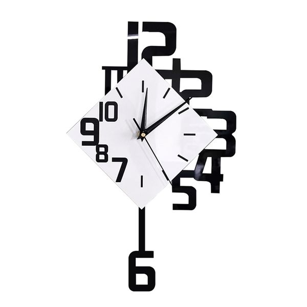 Настенные часы Большие числа маятницы Черно -белые современные дизайны нерегулярные цифры декоративные модные настенные часы с качающимися номером 220909