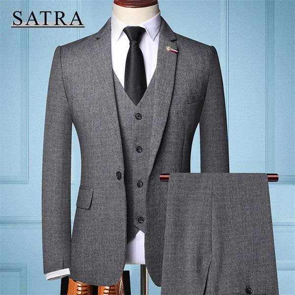 Abiti da uomo Blazer SATRA Arrivo di alta qualità Tre pezzi da uomo Fit Business Abiti da uomo Fashion Boutique Slim Groom Wedding Suit 220909