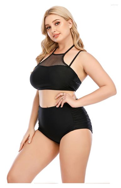 Moda de banho feminina Sexy Bikini preto Conjunto de mulheres Duas peças Tamanho grande fêmea fêmea de maiô High Swimming Bathing Suit de roupa de praia 4xl