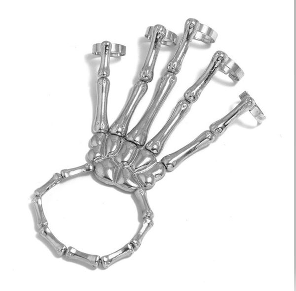 Frauen Gothic Punk Hand Charme Armbänder mit Ring Schädel Skelett Elastizität Einstellbare Armbänder Armreifen Femme Party Zubehör