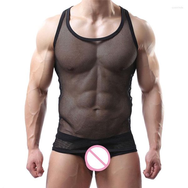 Unterhemden Sexy Herren Ärmellose T-shirts Mesh Sheer Tank Tops Männliche Boxershorts Unterwäsche Set Homme Dessous Oder Männer Kleidung