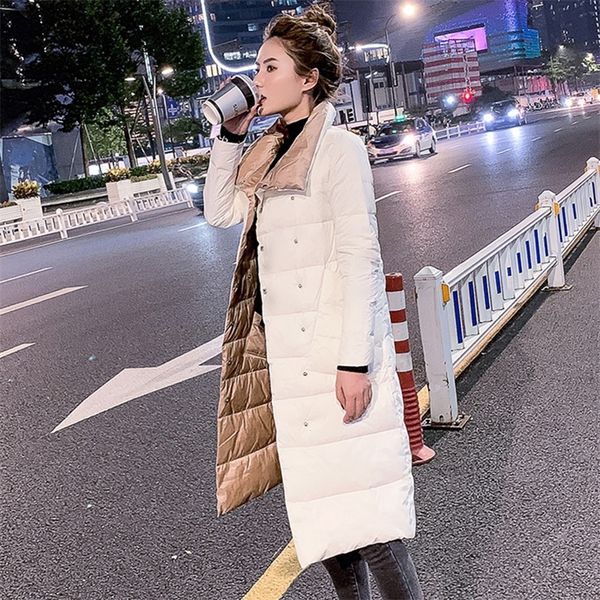 Women Down Down Parkas Ftlzz Mulheres Double Sided Jacket Long Winter 90% Casaco de pato branco Brindted Snow Outwear 220909