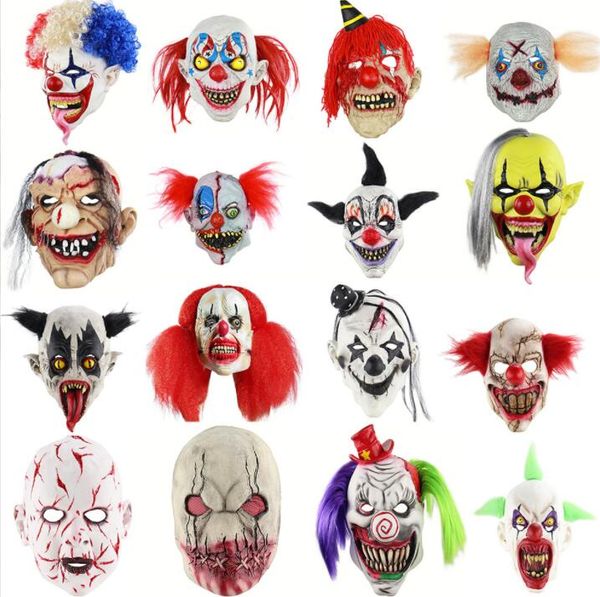 Home Divertente Clown Maschera intera Danza Cosplay Latex Party Elmetto Cappe Costumi Oggetti di Scena Halloween Terror Mask Festive Uomini Donne Bambini Maschere Spaventose 13 Stock di Design