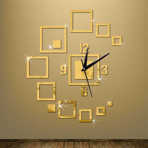 Настенные часы простые полые квадратные рисунки Акриловое трехмерное зеркало Большие настенные часы домашнее украшение гостиной наклейка на стенах 220909