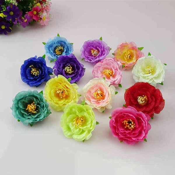 Faux Floral Greenery 5 cm 100 PCs Artificial Handmade Camelia Tea Flor Rose Flor Flor Para Partido Diy Broche de Flor de Flor de Flor Acessórios para Cabelo J220906