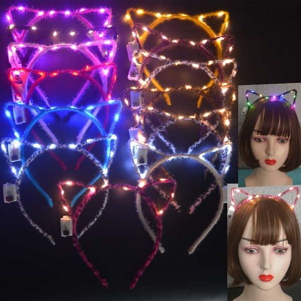 Accessori per capelli Fascia per orecchie di gatto incandescente Luci flash a LED Copricapo Regalo Cosplay Compleanno Neon Festa Matrimonio Costume Halloween Natale 220909