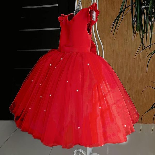 Vestidos de menina 2022 Red Ano Elegante Princesa para Crianças Fantas de Prom Faculdade de Casamento Tulle Tutu Bow Vestidos 1-5yrs