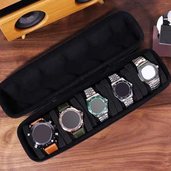 Scatole per orologi 5 slot Roll Zipper Case Organizer Cuscino separato Resistente Per uso personale Professionisti Uomini d'affari