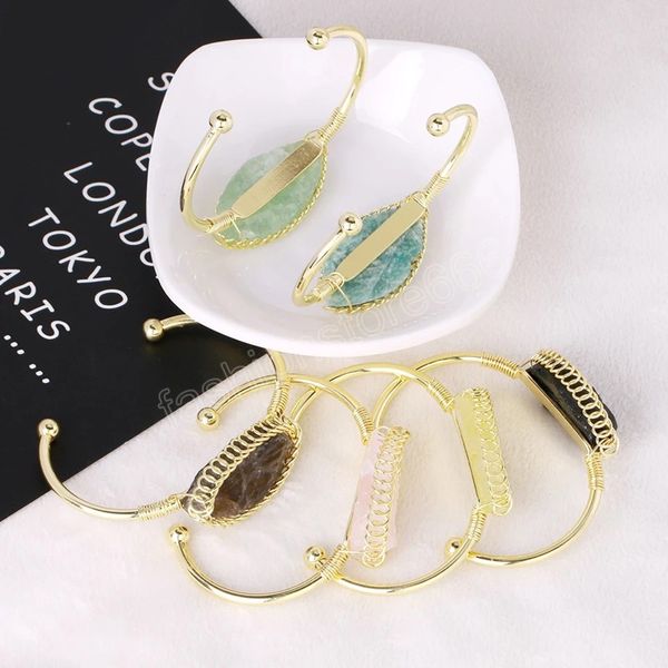Cura de pulseiras naturais pulseiras de cobre pulseiras femininas feminino de arame de arame de arame de cristal j￳ias tran￧adas de j￳ias artesanais