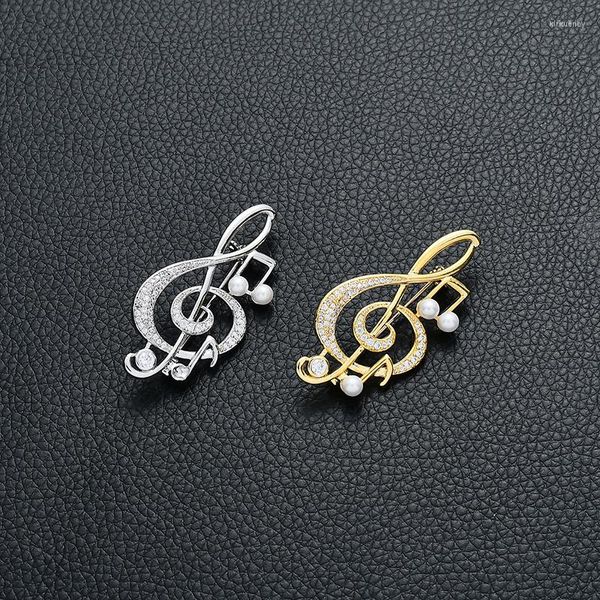 Spille Elegante nota musicale Design Spille di cristallo Lusso Cubic Zirconia Spilla di perle Gioielli di moda Broche Regalo di laurea Amico