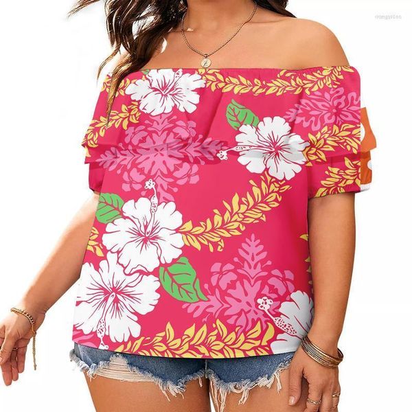 Camisetas femininas T-shirt feminino Fashion personalizado atacado Tonga Samoan Design tribal casual fora da blusa de ombro Chiffon Mulheres tops