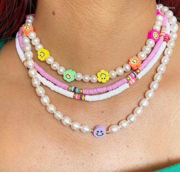 Girocollo Design colorato Happy Face Charms Collana di perle d'acqua dolce per gioielli di moda da donna