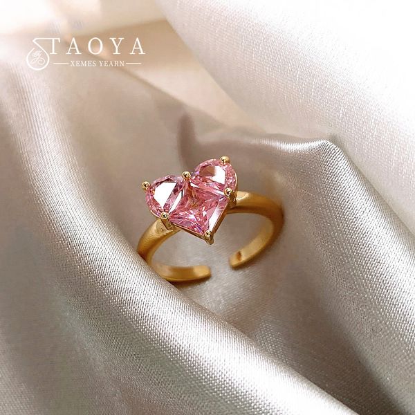 Romântico francês rosa em forma de zircão de zircão de ouro anéis abertos Party Party Feminino Jóias Jóias Acessórias de Moda de Moda