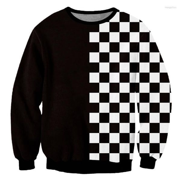 Moletons masculinos moletons masculinos Sweater de grade de xadrez da grade 3D Impressão de anime outono jumper de grande tamanho de tamanho de casais Holiday Holiday