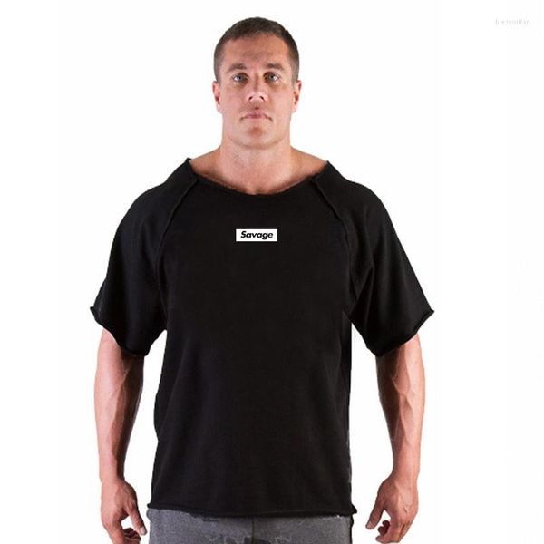 T-shirt da uomo T-shirt da palestra nera T-shirt da corsa sportiva da uomo in cotone a maniche corte T-shirt estiva da uomo Fitness Training Crossfit Abbigliamento di marca