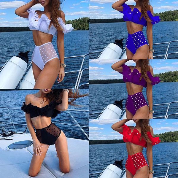 Bikini Set Dot Vita alta Bikini Mesh Ruffles Costume da bagno Biquini Push Up Costume da bagno sexy Costumi da bagno a fascia Donna 2022