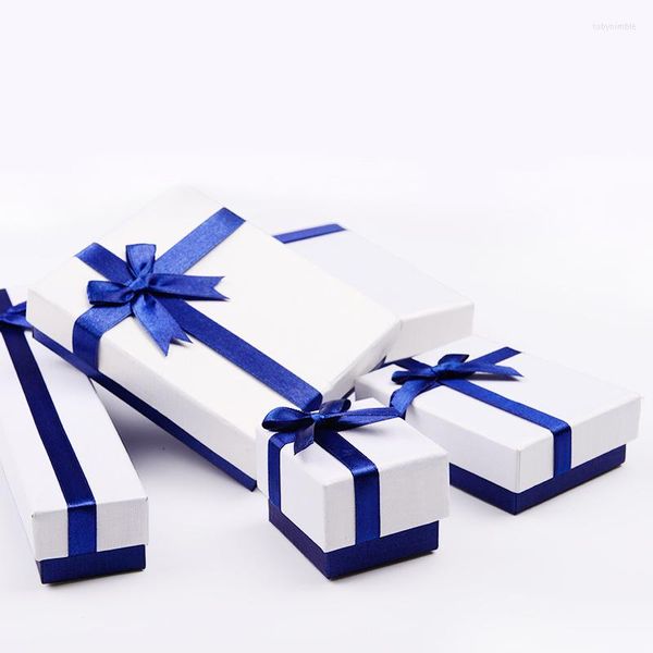 Schmuckbeutel FANXI Weiße hochwertige Papier-Geschenkbox Seidenband Samtschaumeinsatz Ring Halskette Anhänger Lange Kette Verpackung