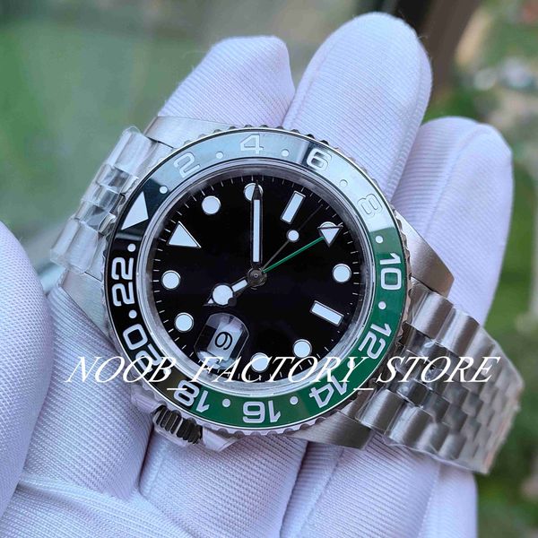 Linkshänder-Uhren für Herren, BP Factory V2-Version, asiatisches 3186-Uhrwerk, Funktion zum Einstellen des Stundenzeigers, grüne Keramiklünette, 40 mm, 126720, superleuchtende Armbanduhr, Saphirglas