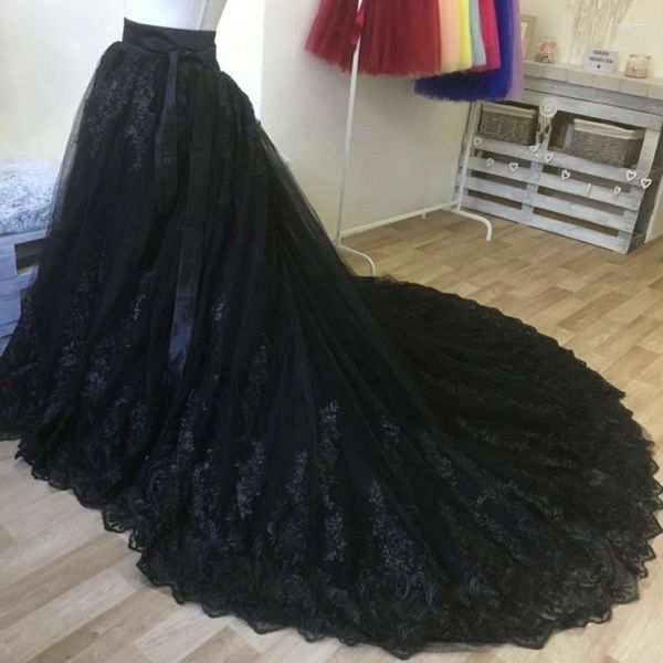 Gonne Gonna da sposa in tulle nero Strascico staccabile con applicazioni di pizzo Tutù da sposa Gonna lunga per abito