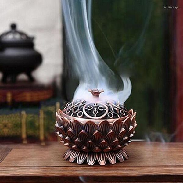 Duftlampen Kreative Antike Flache Top Weihrauchbrenner Lotus Tisch Legierung Aroma Herd Linie Spule IncenseTower Ofen Dekor