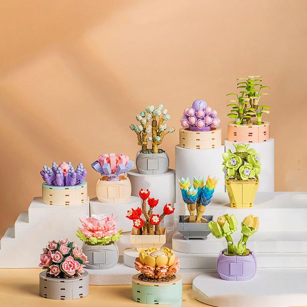 Kreative Blöcke Spielzeug Sukkulenten Bonsai Modellbau Kits Blöcke Jungen Und Mädchen Montieren Pflanze Blume Ziegel Kit Geschenk Spielzeug