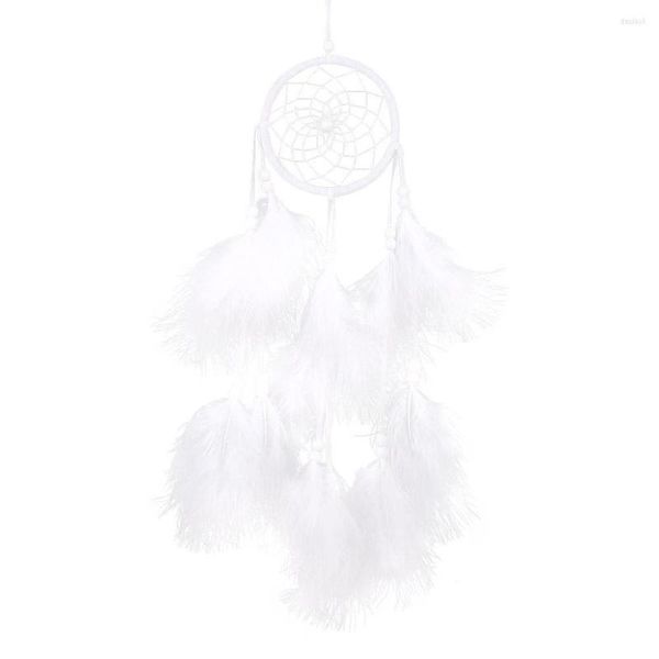 Decorações de interiores White Dream Catcher Net com penas de parede artesanal Ornamento de carro artesanato decoração de decoração de decoração de decoração sinos de vento