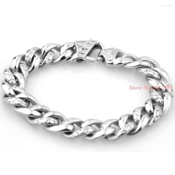 Braccialetti di collegamento 13mm 22cm Bracciale da polso in acciaio inossidabile 316L Bracciale di alta qualità Punk con bottone a pressione Catena a mano da uomo Regali di Natale