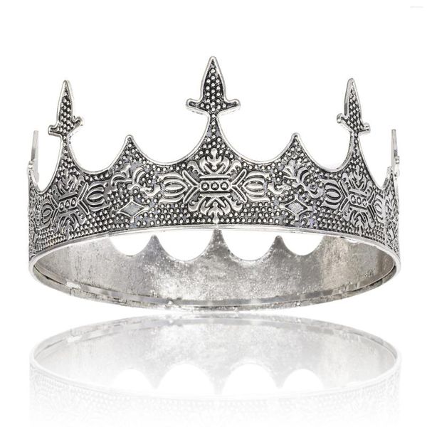 Copricapo King Crown per uomo Argento antico Royal Completo Decorazioni per feste di ballo di compleanno