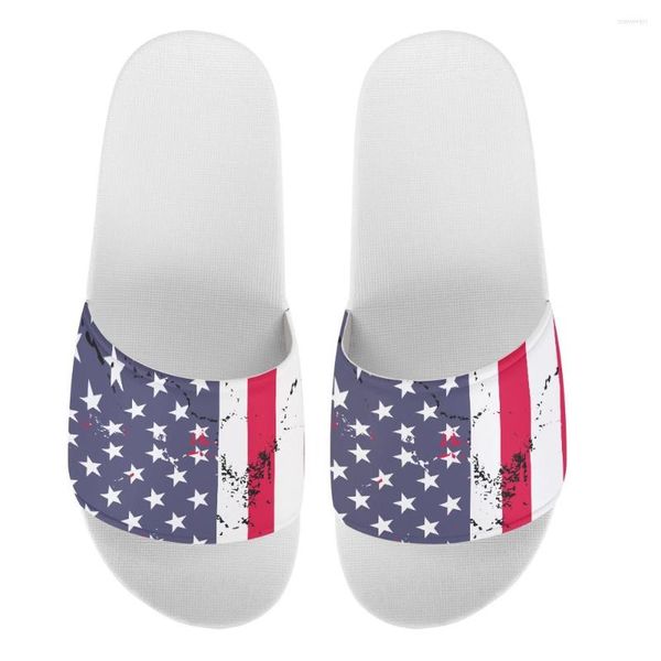 Hausschuhe ELVISWORDS Damen Sommer Flip Flops Amerikanische Flagge Muster Lässige Damen Haus Sandalen Flache Bequeme Damenschuhe