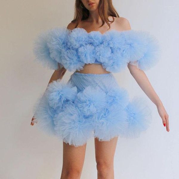 Röcke Himmelblauer Minirock für Frauen Rüschen Tüll Chic Tutu Personalisiertes Mädchen Partykleid 2022 Maßgeschneidert KEIN TOP