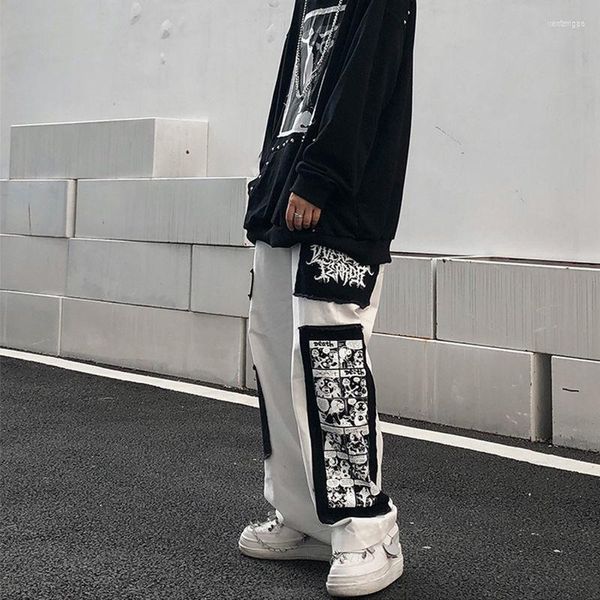 Herren Jeans Herren Gothic Punk Cargohose Anime Patch Für Männer Frauen Hohe Taille Schwarze Hose Weites Bein Lässige Hose Harajuku Y2k Männlich