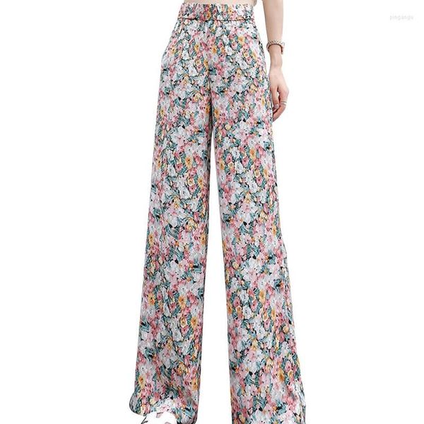 Calça feminina feminina cappris estilo feminino boho elástico alta perna larga perna larga colorida estampada floral reta calosco calça solta