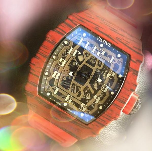Orologio da uomo con cronografo a batteria, movimento al quarzo, prezzo più basso, cinturino in caucciù colorato, 43 mm, fibra di legno, regali, orologio da polso ghiacciato Hip Hop Relogio Masculino