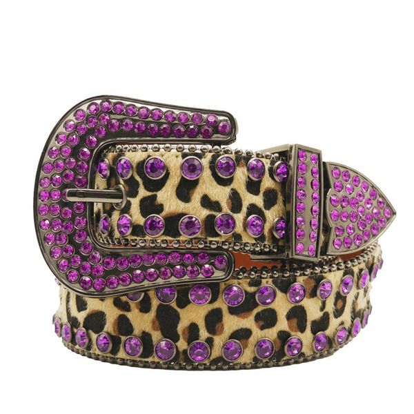 Cinture con borchie di diamanti occidentali Cowboy Bling Bling Cintura con stampa leopardata con strass colorati per donna Uomo Moda Ceinture Femme