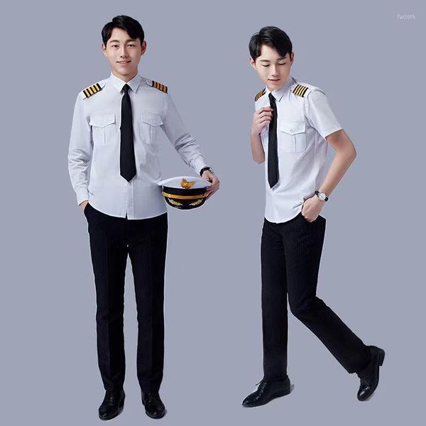 Camisas casuais masculinas masculinas masculinas de manga longa de manga longa da aviação Capitão do aluno Distras de estojo de segurança